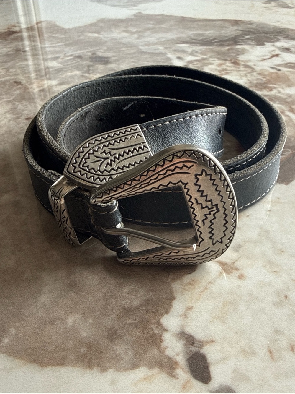 Black Leather Western Buckle Belt - Women’s Fashion Accessory